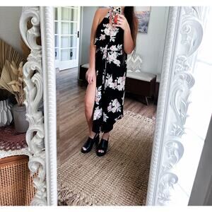 Seasons Keep Changing Blooming floral gauzy flowy split leg Halter romper maxi